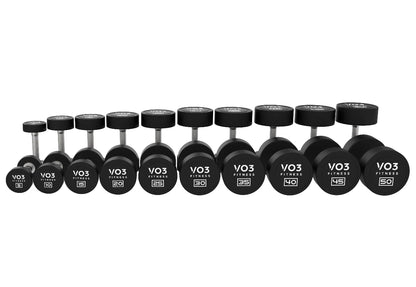 Vo3 Premium Round Rubber Dumbbell Set 5-50lbs With Rack