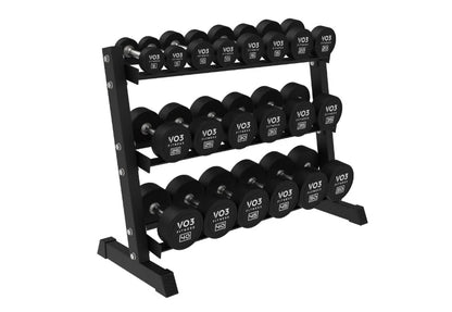 Vo3 Premium Round Rubber Dumbbell Set 5-50lbs With Rack
