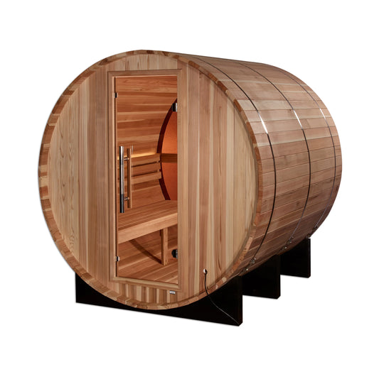 Golden Designs Zurich 4 Person Barrel Sauna with Bronze Privacy View [Free Shipping]