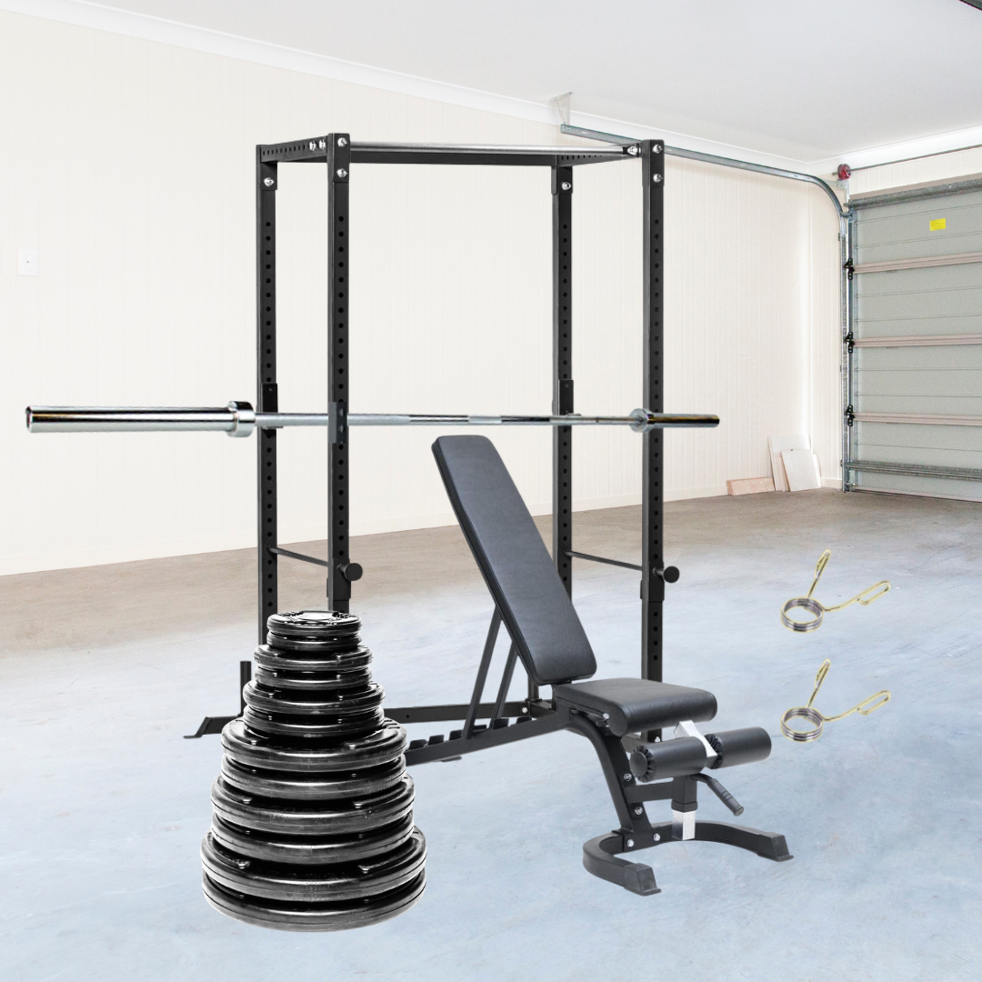 TRIAD Power Rack, FID Bench, 300 Lb Rubber Grip Plate Bar Package - 306 Fitness Repair & Sales
