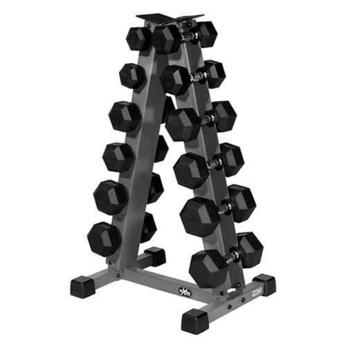 TRIAD 5-30 lb Rubber Hex Dumbbell Set with Rack