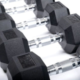 5-50 lbs Rubber Hex Dumbbell Set with 3 Tier Dumbbell Rack [Arriving Week of May 27]