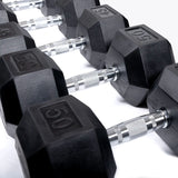 TRIAD 5-50 lbs Rubber Hex Dumbbell Set with 3 Tier Dumbbell Rack