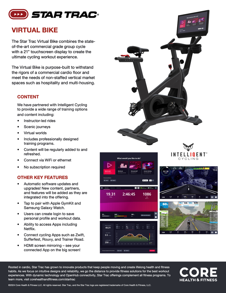 STAR TRAC VIRTUAL SPIN BIKE 306 Fitness Repair Sales