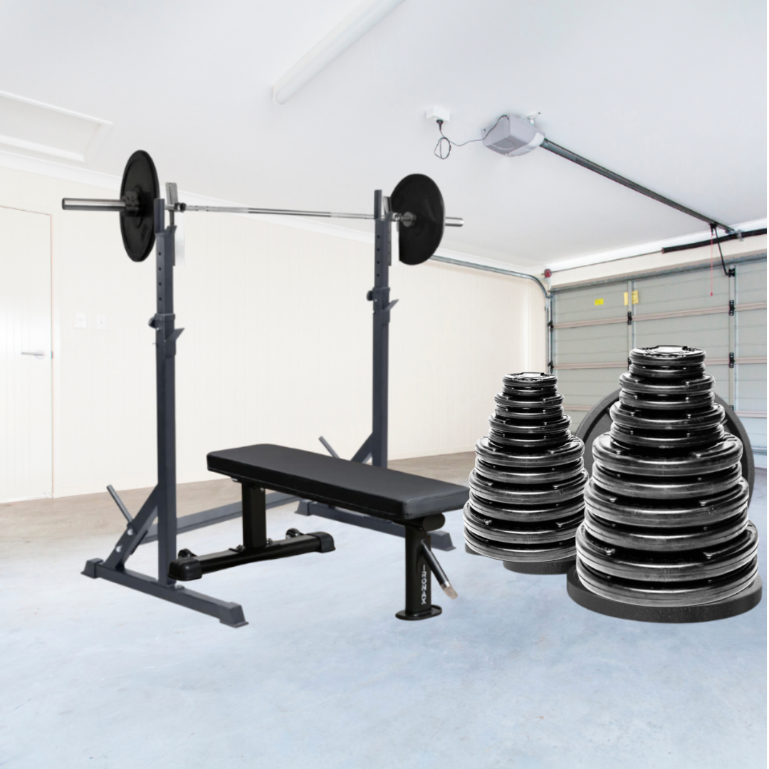 Safety Squat Rack Flat Bench 300 lb Package 306 Fitness Repair